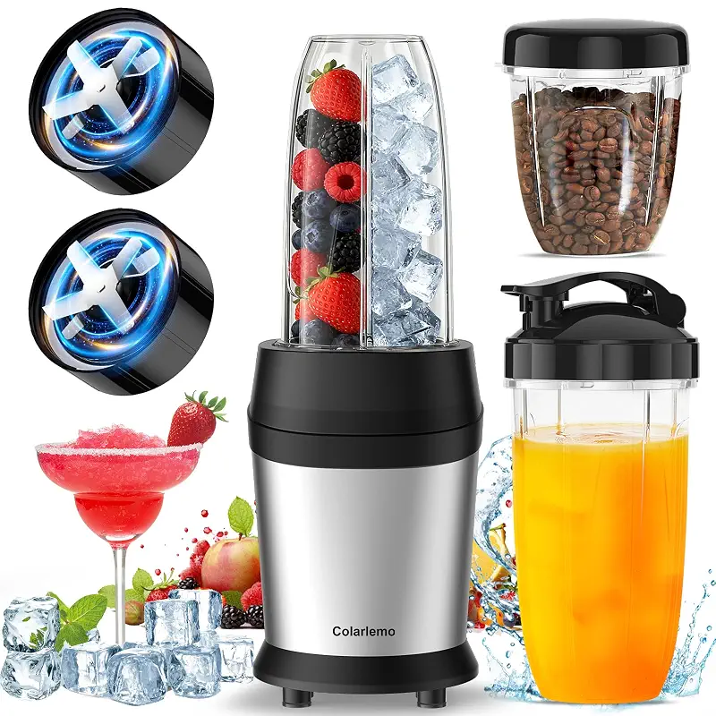 Colarlemo 1200W Smoothie Blender, Personal Kitchen Blender, Ice Crushing | 25000 RPM, Dishwasher Safe, 12Pcs, 6-Leaf Blade×2, 3 Cup Sizes, Smoothie Maker Grinder Frozen Drinks Nuts, Silver
