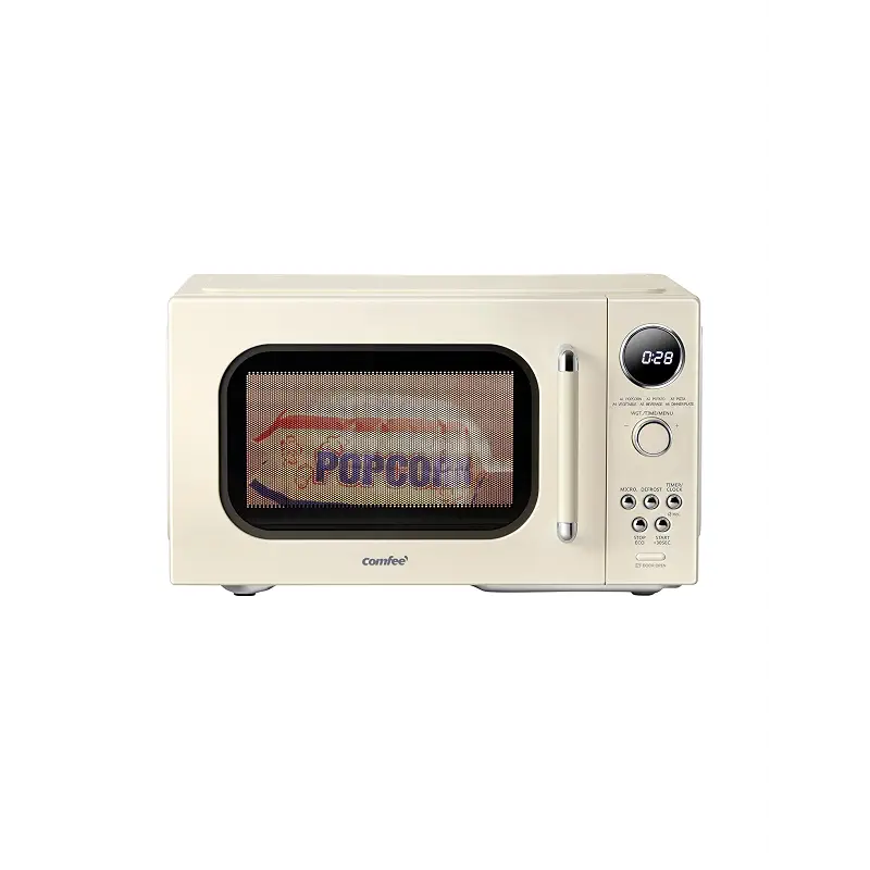 COMFEE' Retro Microwave Oven, 0.9 Cu.Ft 900W Countertop, Apricot | 6 Auto Menus, Multi-stage Cooking, Mute Function, LED Display, for Small Kitchen & Dorm