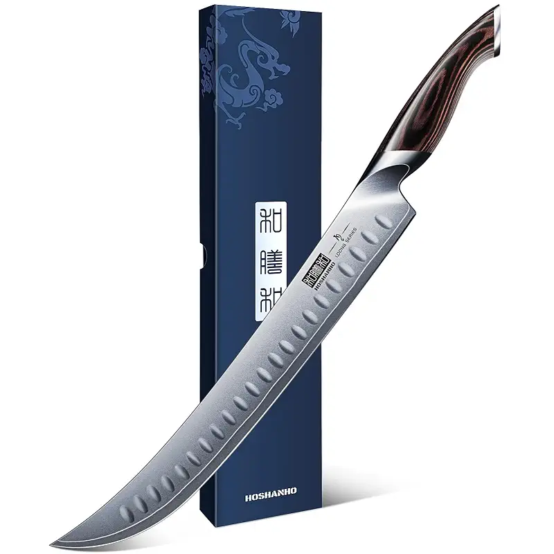 HOSHANHO Carving Slicing Knife, 12 Inch Razor Sharp Japanese Brisket Knife | Japanese High Carbon Steel Curved Butcher Breaking Knives with Ergonomic Handle, Professional Butcher Knife for Meat Cutting