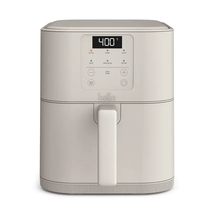 bella 6 Qt Slim Air Fryer, Fits-anywhere™ Kitchenware, EverGood™ Ceramic Nonstick Coating, Adjustable Temperature, 6 Preset Cooking Options, 60 Min Auto Shutoff w Audible Tone, 5lb Capacity, Oatmilk