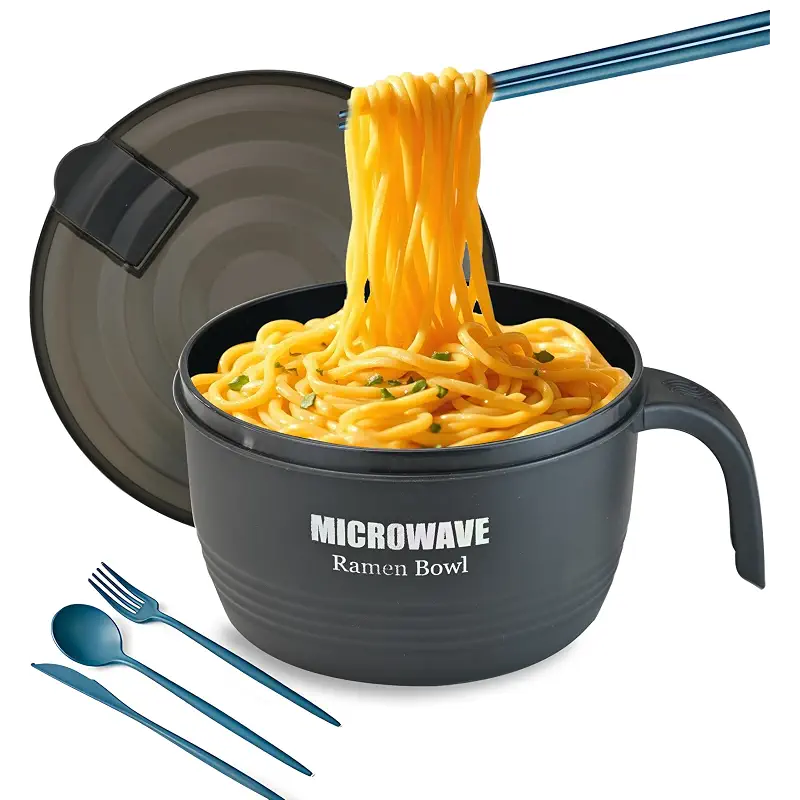 Layron Large Ramen Bowl, Ramen Noodle Bowls Microwavable 45 oz, Ramen Cooker, Microwave Pasta Cooker, Ramen Bowl Microwave Gift for College Male Female Dorm Room (black)