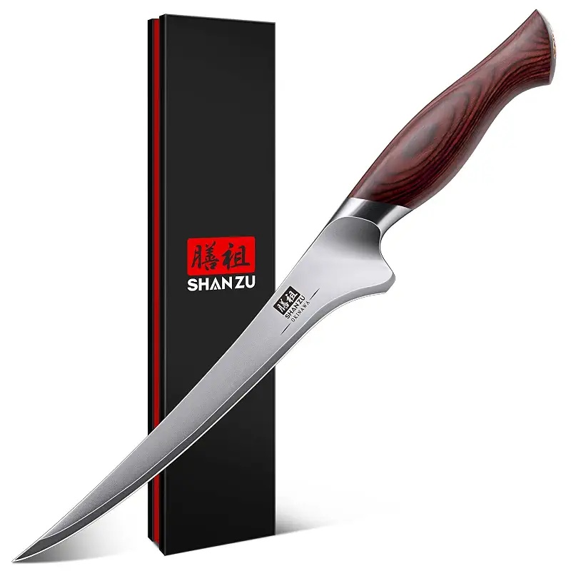 SHAN ZU Fillet Knife 7 In, Razor Sharp Boning Knife for Meat | Japanese 10Cr15Mov High Carbon Steel Fish knife, Professional Kitchen with Flexible Blade and Ergonomic Pakkawood Handle