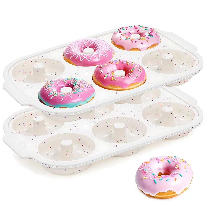 KASHME 2 Pcs Silicone Donut Pan for Baking with Metal Reinforced Frame Nonstick 6 Cavity Donut Molds Doughnut Tray 3.25 Inch Large Bagel Molds(Cream)