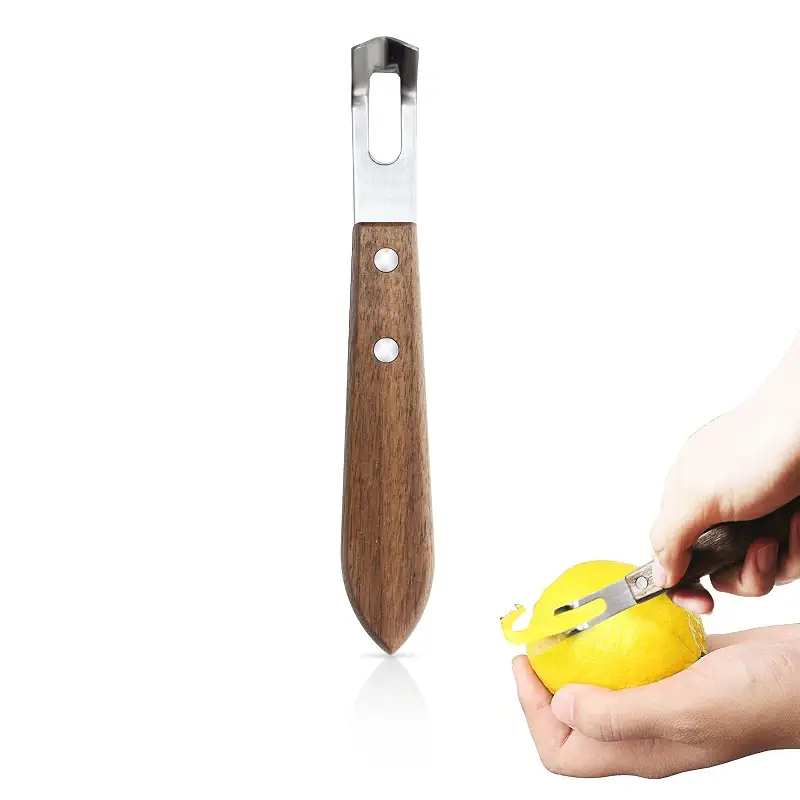 Channel Knife for Cocktails, Lemon Twist Tool and Citrus Peeler, Orange Peeler for Old Fashioned, Stainless Steel Bar Peeler with Walnut Handle for Home Bar Garnishes