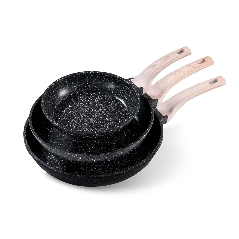 CAROTE Non Stick Frying Pan, Black 8"+10"+12" Granite Skillet Set | Healthy Non Toxic Cookware Set with Heat-Resistant Handle, Induction Compatible, Easy to Clean, PFOA-Free