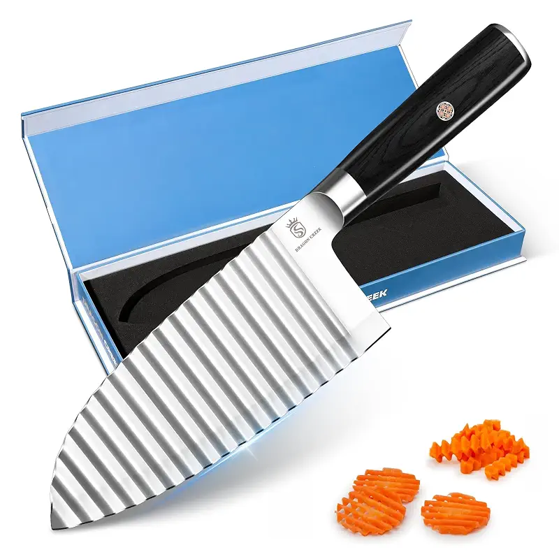 Dragon Creek Crinkle Cutter Knife - Wavy Chopper Potatoes | Crinkle Wave Fry Cutter for Vegetable Fruits Fun Carrot Chip Slicer Thanksgiving Gift Idea Stainless Steel