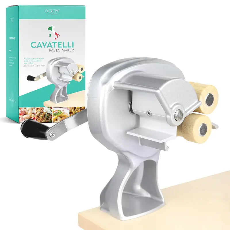 O'Creme Wooden Roller Cavatelli Pasta Maker – Original Italian Pasta Roller Machine – Non-Stick Coating Wooden Rollers Gnocchi Maker Pasta Attachment – Easy to Clean and Precision Cut