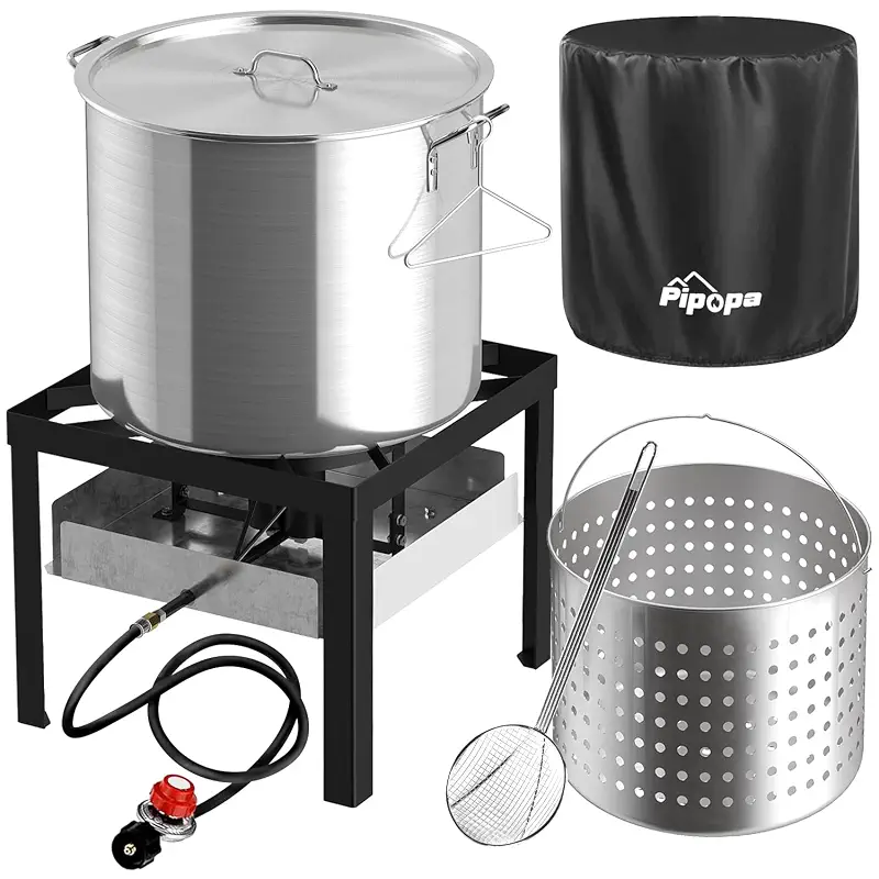 100QT Crawfish Boiler | Seafood Boiling Kit | Dustproof Cover | 16" Skimmer | 110,000BTU Propane Jet Burner | 20 PSI CSA Certified Regulator | Crab Boil Pot for Outdoor Backyard Cooking
