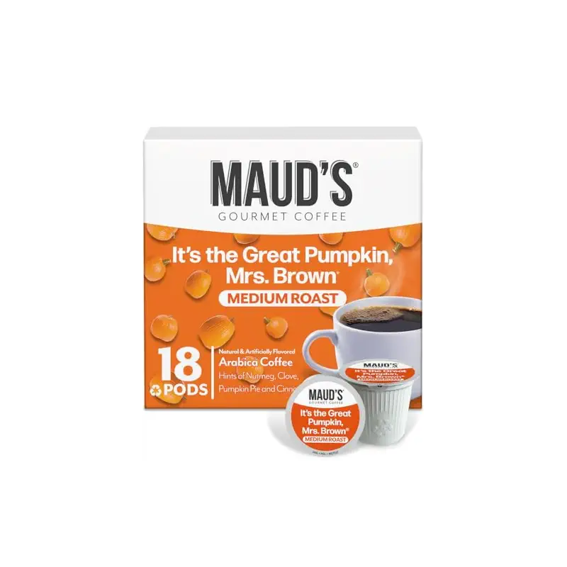 Maud's Pumpkin Spice Flavored Coffee Pods, 18ct | Medium Roast Flavored Coffee in Single Serve Pods – Compatible with Keurig Coffee Makers