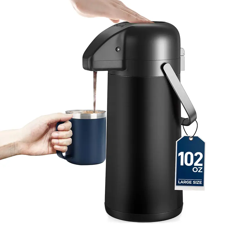 Coffee Carafe for Keeping Hot, 102OZ / 3L Airpot Coffee Dispenser with Pump | Large Thermal Coffee Urn for Hot Drinks Tea Liquid, Insulated Stainless Steel Hot Water Beverage Dispenser for Parties, Black