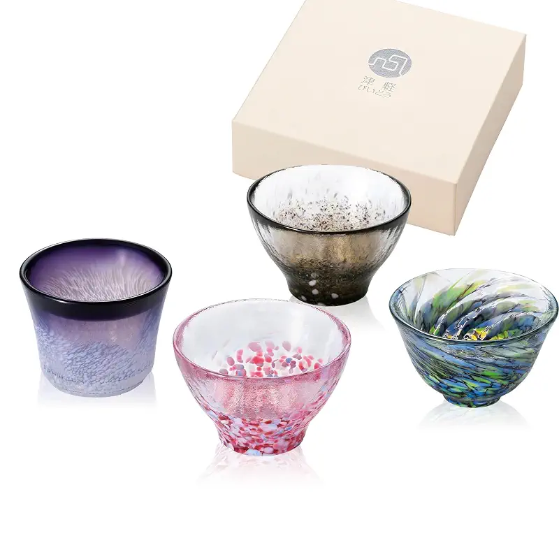 Japanese sake glass set Handcrafted Mini Glass Set Elegant Japanese Sake Cups Perfect for Any Occasion Made in Japan (Four Fish-Inspired Colors (4 pcs), Sake Glass (2.37-2.87 fl oz))