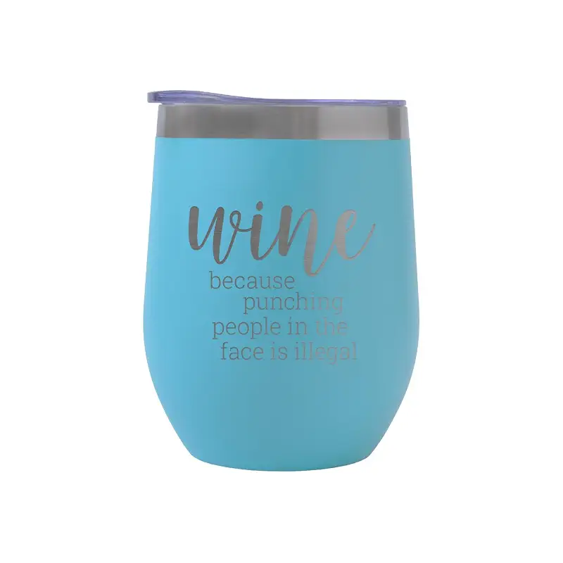 Canopy Street Snarky People Wine Stainless Steel Tumbler / 12 Ounce Bright Blue Metal Drink Glass/Funny Sassy Wine Drinkers Engraved Cup