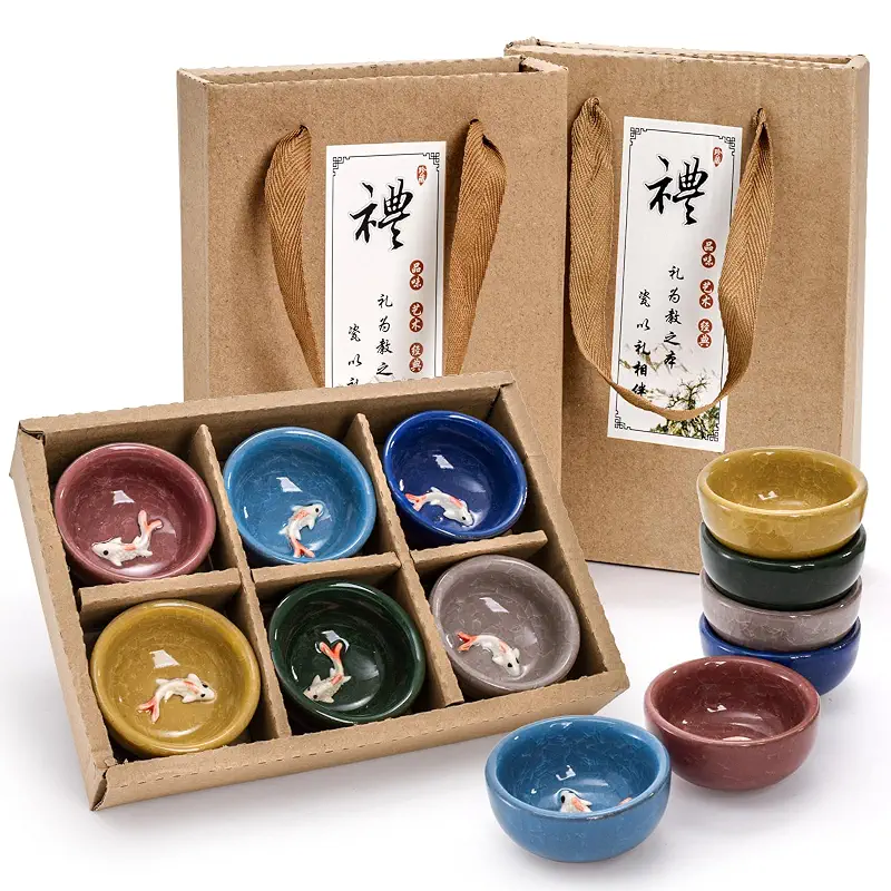 Foraineam 12 Pieces Ceramic Sake Tea Cups, Korean Soju Shot Glasses Sets, 1 oz / 30ml Tiny Sake Cup, Chinese Kungfu Style Teacups Drinkware Handcrafted Tea Accessories with Gift Box Packaging