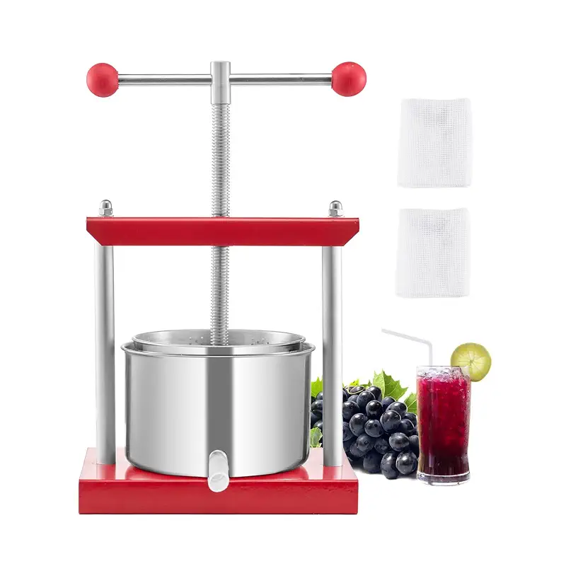 VEVOR 0.8 Gal/3L Fruit Wine Press, 2 Stainless Steel Barrels, Manual Juice Maker, Cider Apple Grape Tincture Honey Olive Oil Making Press with T-Handle for Outdoor Kitchen Home