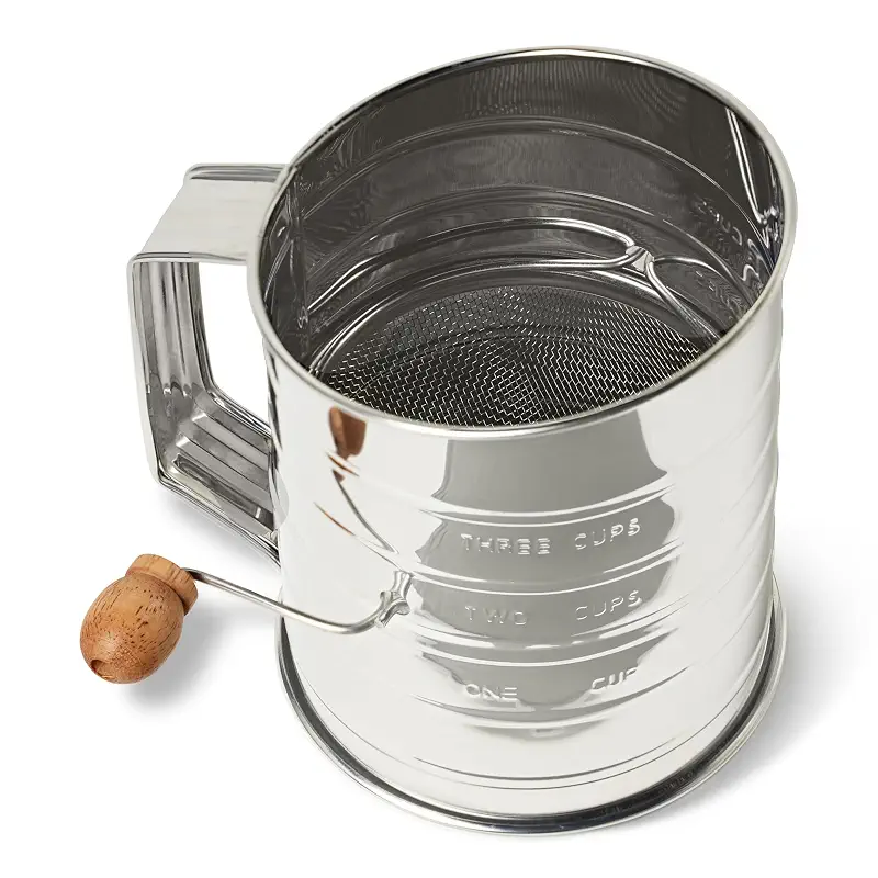 Amazon Basics Stainless Steel Flour Sifter, 3 Cup Capacity for Fine or Coarse Flour, Dishwasher-Safe