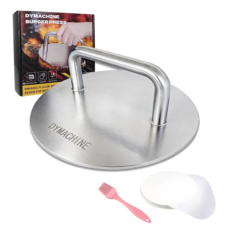 Smash Burger Press,8.5 Inch Stainless Steel Hamburger Press,2.5mm Thick Non-Stick Smooth Smasher,Round Grill Weight Press, Griddle Press Kitchen Stuff,For Cooking Beef Bacon Steak