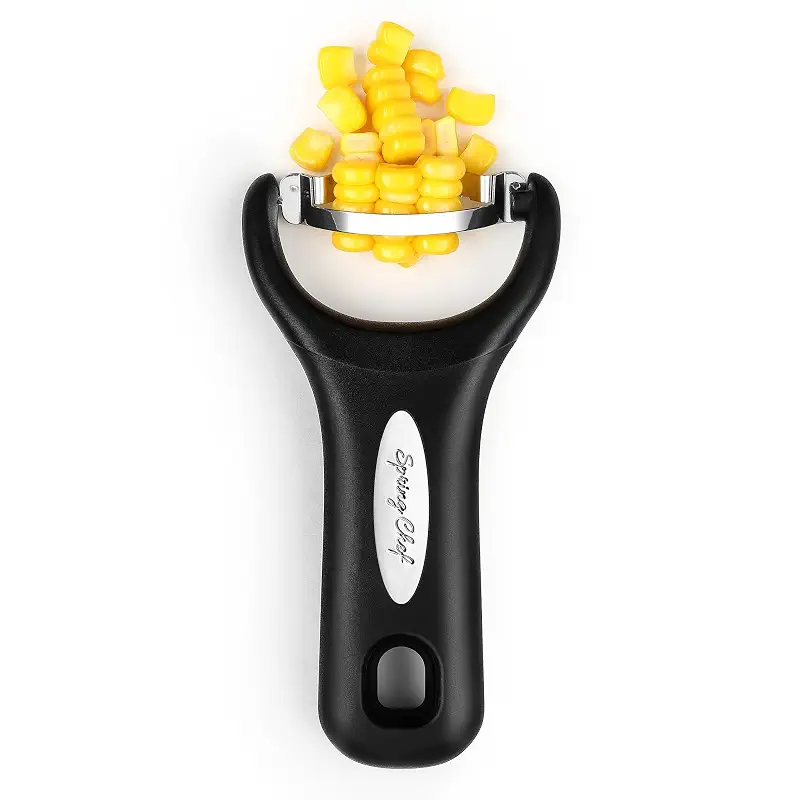 Spring Chef Stainless Steel Corn Peeler, Corn on the Cob Stripper Tool | Durable Corn Kernel Remover Tool with Ergonomic Handle – Easy to Use Kernel Cutter - Dishwasher Safe Corn Cutter, Black