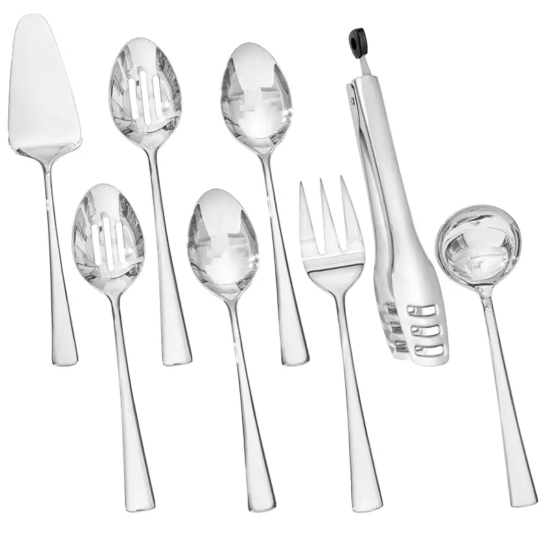 KINGSTONE 8 Piece 18/10 Serving Utensils Set, Stainless Steel Serving Set | Large Serving Utensils, Slotted Spoon, Serving Spoon, Fork, Tong, Soup Ladle, Cake Server for Buffet, Parties, Kitchen