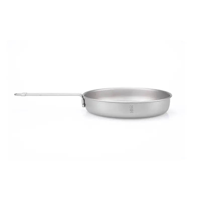 KEITH Titanium Frying Pan 8 Inch Lightweight Camping Skillet Non-Stick Open Fire Compatible with Foldable Detachable Handle Cookware for Backpacking Hiking Outdoor Storage Bag Included