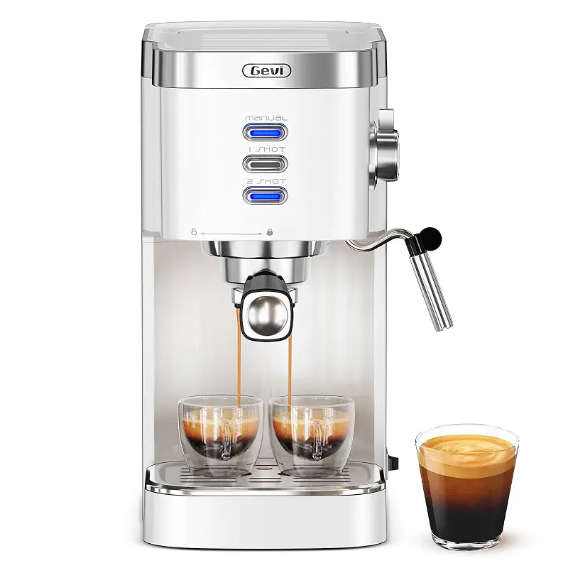 Gevi 20 Bar Compact Espresso Machine with Milk Frother for Latte&Cappuccino | Budget under$150; Removable Water Tank; Produce Good Crema; Include Necessary Accessories; Can Make Americanos; Easy to Clean