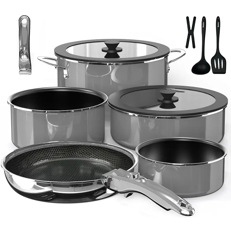 Pro DUXANO Ceramic Pots and Pans Set & 2026 Upgraded Hybrid 3-Ply Stainless Steel Frypan, 2X Non Stick, High Heat Sear, PFAS PTFE PFOA Free Non Toxic Induction Cookware,Removable Handle,Oven Safe,12PC