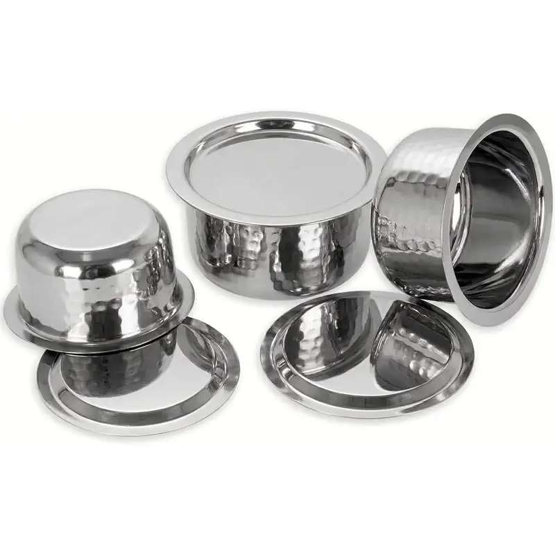 Stainless Steel Hammered Cookware Set of 3 with Lids – Induction & Gas Stove Safe Tope Set – Indian Cooking Pots for Serving & Storage – Durable Metal Saucepan Set (33, 47 & 60 oz)