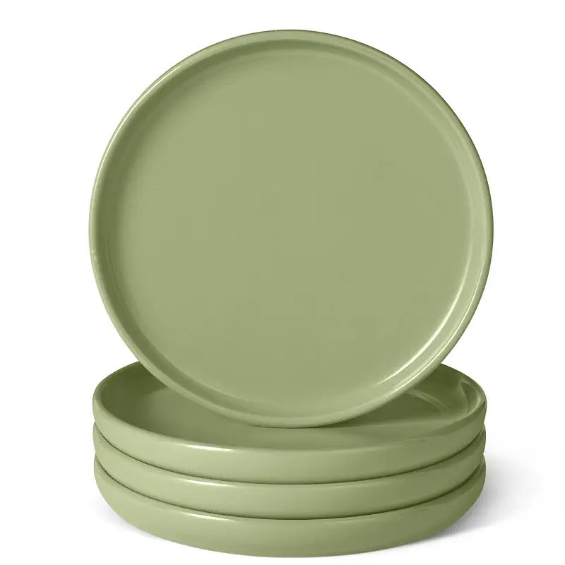 Amazon Basics Glazed Stoneware Salad Plates, Ceramic 4-Piece Set, Microwave and Dishwasher-Safe, 8.3 in., Olive