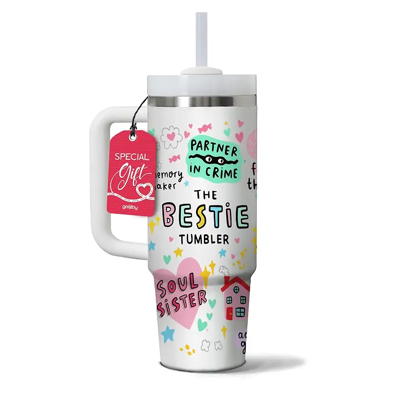 Gossby Bestie Gift for Women - 30oz THE BESTIE TUMBLER - Friend Tumbler for Women - Christmas, Birthday, Friendship Gifts - Funny Best Friend Gift - Stainless Steel Insulated Travel Mug with Handle