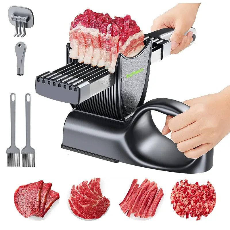 SupMaKin Fresh Meat Slicer with SteadyGrip, Adjustable 2/4 mm, 17 IN 1 | Stainless Steel Manual Meat Cutter, Cleaver Kitchen Knife, Jerky Slicer Suit for Chicken Breast Beef Pork