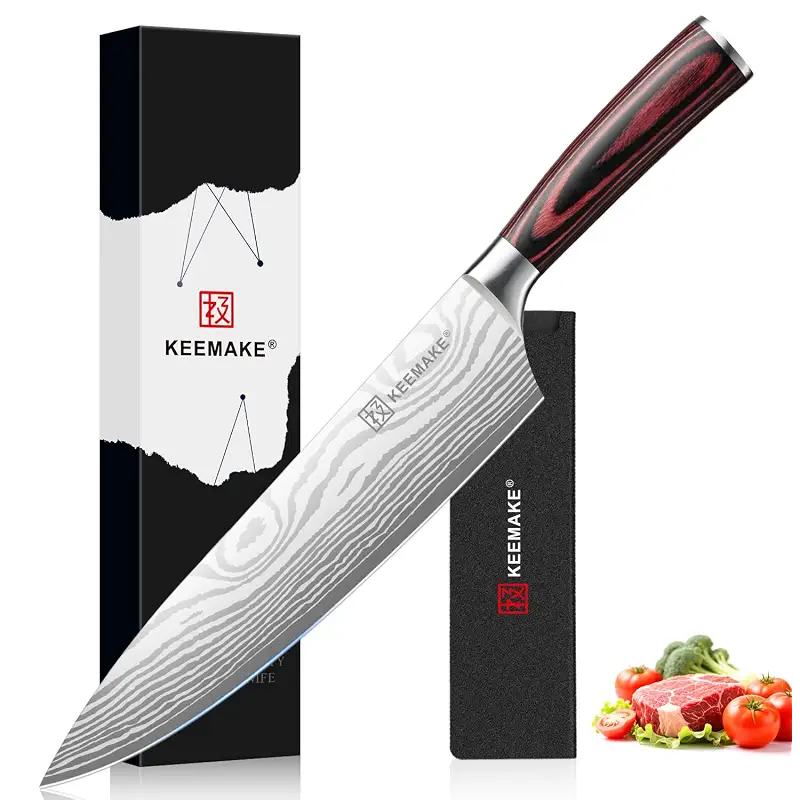 KEEMAKE 8" Chef Knife, Ultra Sharp Kitchen Knife with Ergonomic Handle | Japanese High Carbon Stainless Steel, 12° Bevel Angle, Professional Cooking Gadgets with Gift Box for Men and Women