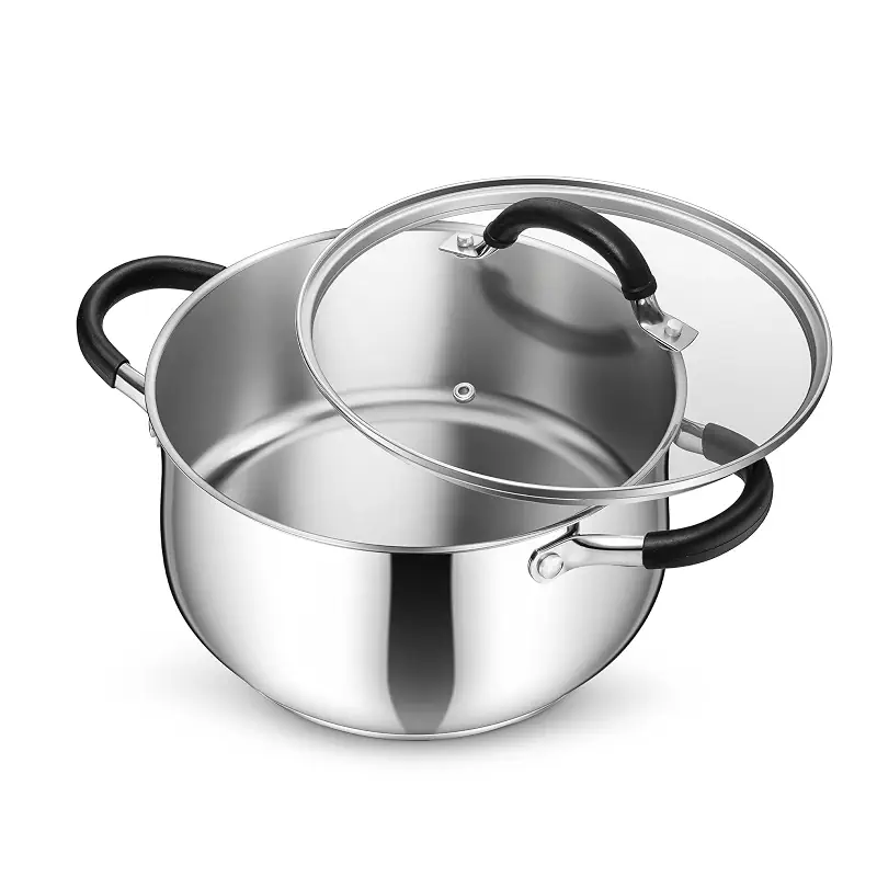 P&P CHEF 5 Quart Stainless Steel Stock Pot, Cooking Pot with Visible Lid | For Soup Pasta, Tri-Ply Bottom & Dual Heatproof Handles, For Induction Gas All Stoves, Non-Toxic & Dishwasher Safe