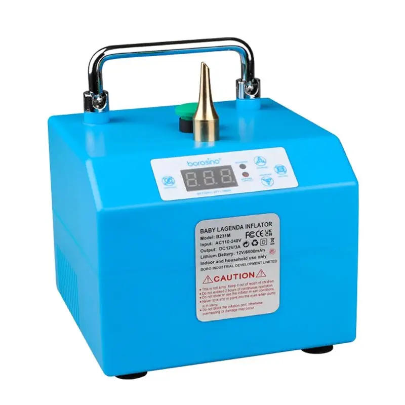 Borosino B231M Electric Balloon Pump with Timer & Pedal Control - Dual Powerful Motor Portable Inflator Blower for Party Decorations, Events, Quick Balloon Setup (with Battery)