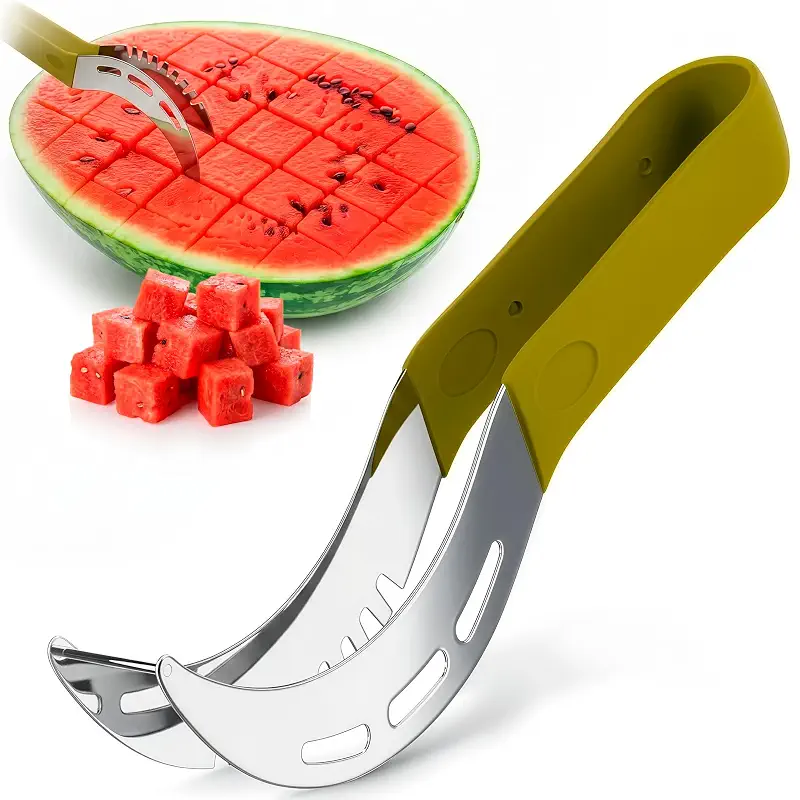 2-in-1 Watermelon Slicer Cutter Tool, Stainless Steel, Cubes & Slices | Watermelon Cutter Slicer Tool; Fast Clean Cuts; Dishwasher Safe; for Cutting & Serving; for BBQ, Picnic, Camping & Snack Prep