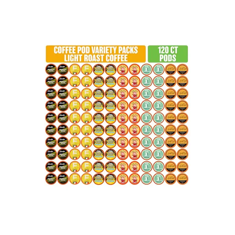 Coffee Pod Variety Packs Light Roast Sampler, Assorted, Compatible with 2.0 K-Cup Brewers, Variety Pack, 120 Count (Pack of 1)