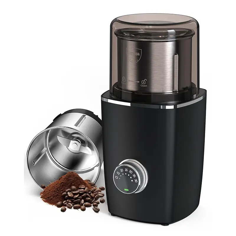 CEVING Hands-Free Blade Coffee Grinder, Cordless Coffee Mill with 5-30S Adjustable Grinding, Triple-Lock Safety & 1500mAh Rechargeable Battery with Removable Bowl, Portable for Camping, Travel, etc.