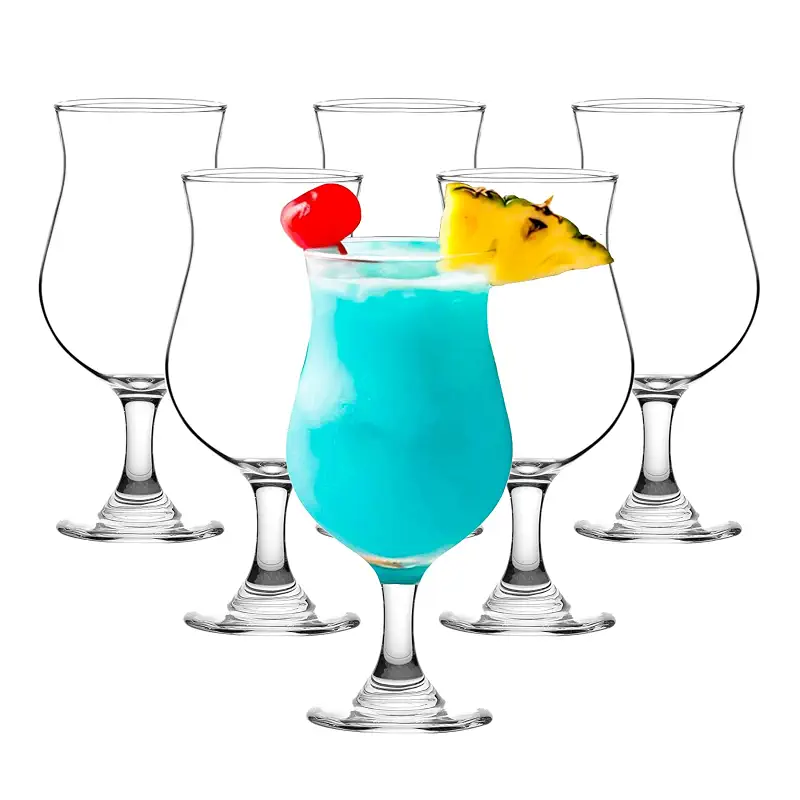 Hurricane Glasses Set of 6-13 Oz Milkshake Tall Cocktail Glasses for Mojito, Margarita, Sangria, Pina Colada Glass - Stemmed Coupe Glassware 395 Ml