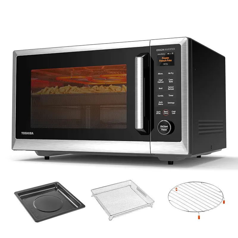 TOSHIBA OptiChef PRO MAX Air Fryer Combo Microwave Oven, 1.3 Cu.Ft, 1100W | 2.4-Inch Color Screen, Origin Inverter Technology, Smart Microwave Sensor, Compatible with Alexa, Countertop, Silver
