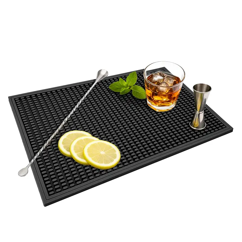 ZJWZLG Bar Mat - Premium 18"X12" Rubber Bar Mats for Countertop, Non-slip Dish Drying Pad & Bartender Mat with for Fast Drying, Ideal Bar Tools for Home Bar, Cocktail Set, And Kitchen Use(Black)