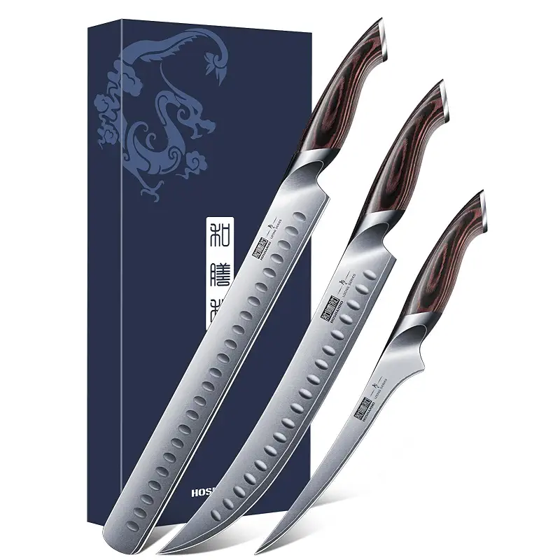 HOSHANHO Carving Knife Set 3PCS, Japanese Brisket Slicing Knife Sets | Ultra Sharp Japanese High Carbon Steel Butcher Knife Breaking Knife Boning Knife for Meat Cutting, Ergonomic Handle, Gifts