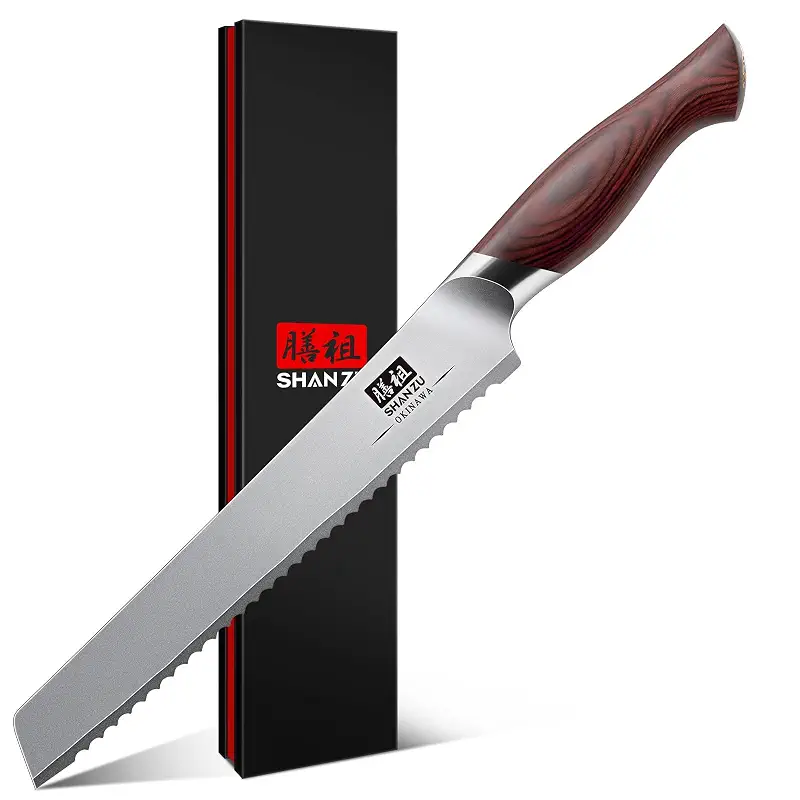 SHAN ZU Bread Knife 8 In, High Carbon 10Cr15Mov Stainless Steel Cake Knife | Japanese Razor Sharp Sourdough Slicing Knife, Multifunction Serrated knife for Homemade Bread