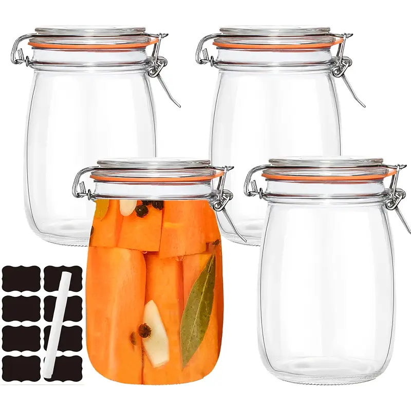 32 oz Pickling Jars with Airtight Lids,4 Pack Airtight Glass Pickle Jars Wide Mouth,Air Tight Glass Storage Containers for Canning,Pickling,Fermenting