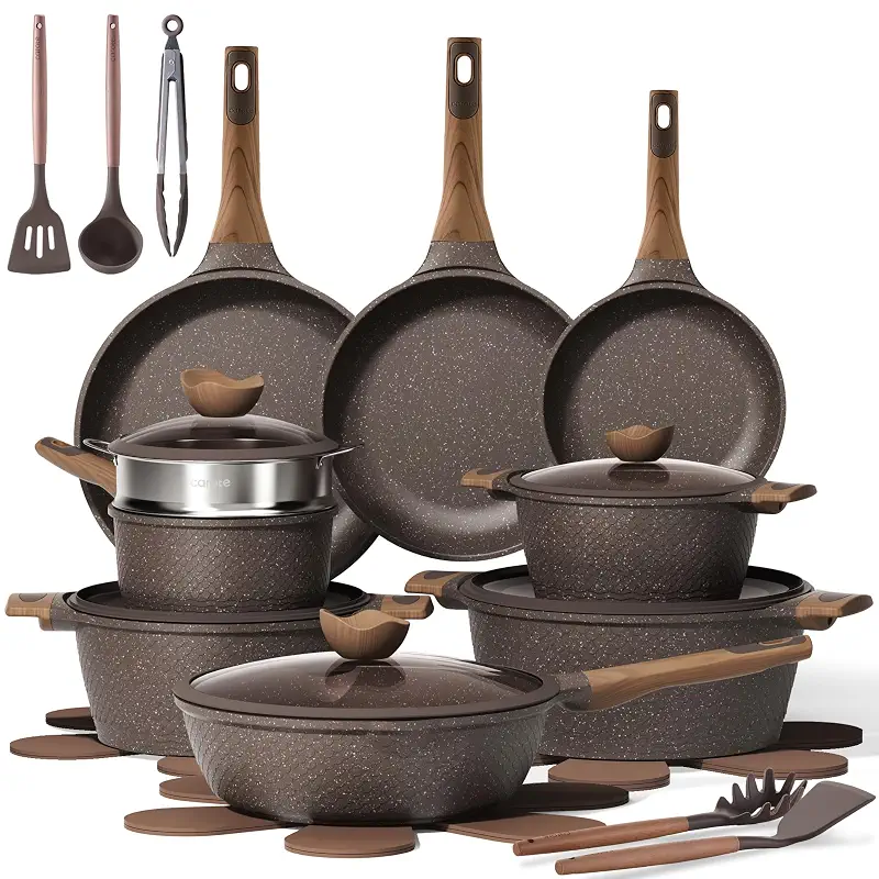 CAROTE 26pcs Pots and Pans Set, Nonstick Cookware Sets | Induction Kitchen Cooking Set, Special Texture Design, Ultra Durable, Easy Food Release, Even Heating, with Frying Pans Set