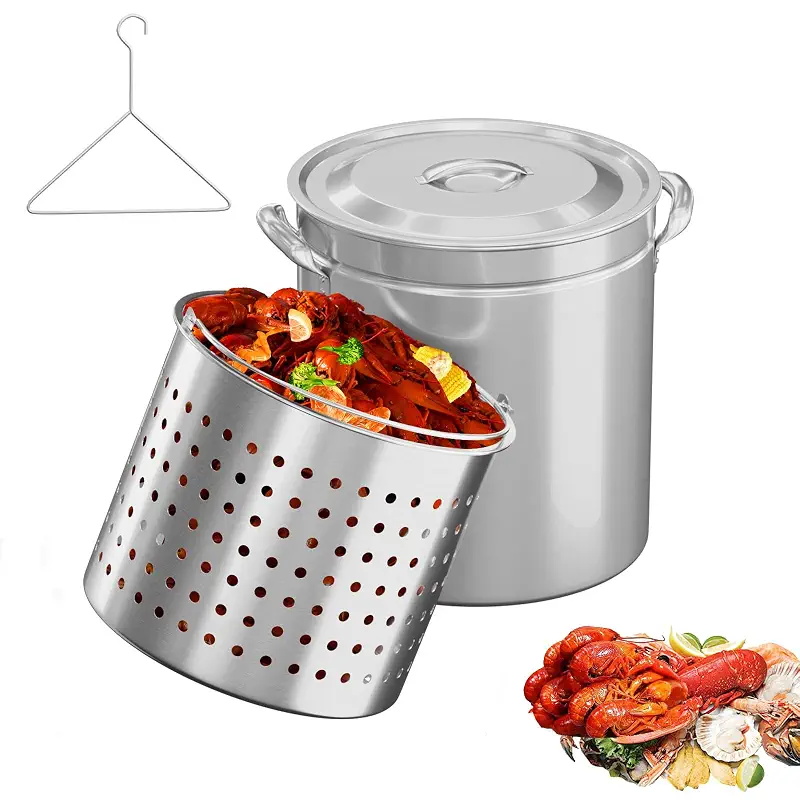 Bonnlo 36QT Turkey Fryer Pot with Steamer Basket, Lid & Lifting Hook, Stainless Steel Seafood Boil-Pot for Lobster, Crab & Shrimp, Heavy-Duty Deep Stockpot for Outdoor Boiling, Cooking & Frying