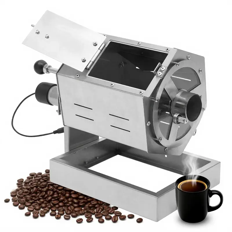 Electric Coffee Bean Roaster Stainless Steel Drum Roaster for Home Commercial Use Large Capacity with Adjustable Temperature for Roasting Coffee Beans Peanuts Nuts (0.3-1.2kg)