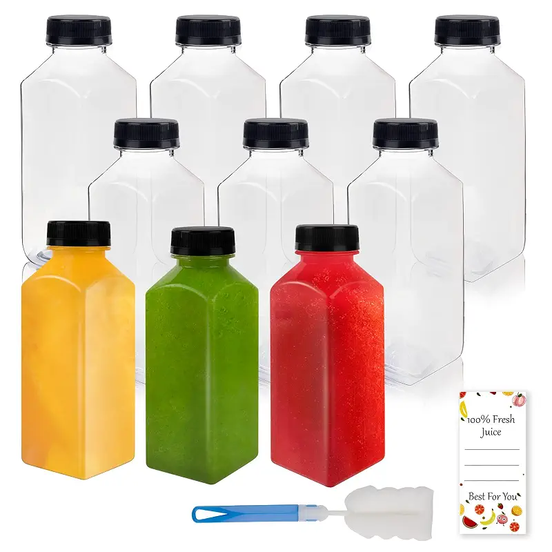 10 Pack 12 oz Clear Plastic Juice Bottles with Caps Reusable Food Grade | Sealed Leakproof Lids, Lightweight 12 oz Food-Grade Plastic Containers for Lemonade, Cold Brew, Milkshakes & Juicing