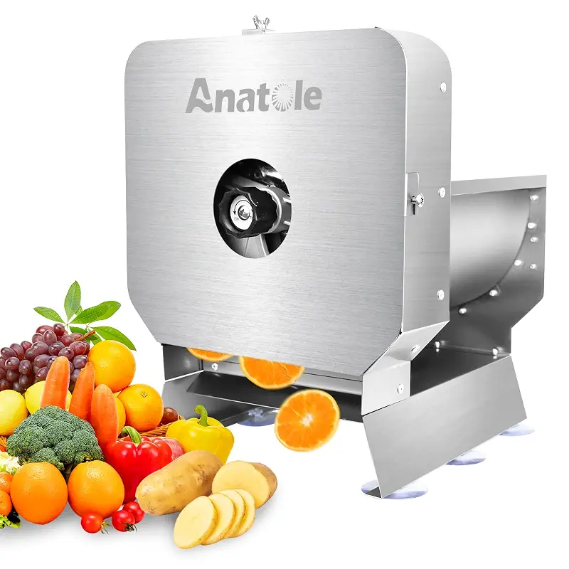 Anatole Electric Vegetable Slicer Commercial Fruit Veggie Cutter 0-0.4" | Stainless Steel, Thickness Adjustable, 300lb/h, Electric & Manual Dual Mode, Large Feed Inlet, for Onion Potato Lime Cabbage