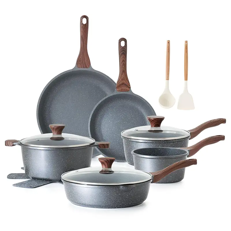 SENSARTE 16Pcs Pots and Pans Set Non Stick, Granite Cookware Set PFOA Free | Induction Compatible, Even & Fast Heating, Easy to Clean, Durable, Healthy Kitchen Cooking Set Nonstick, Stay-Cool Handles