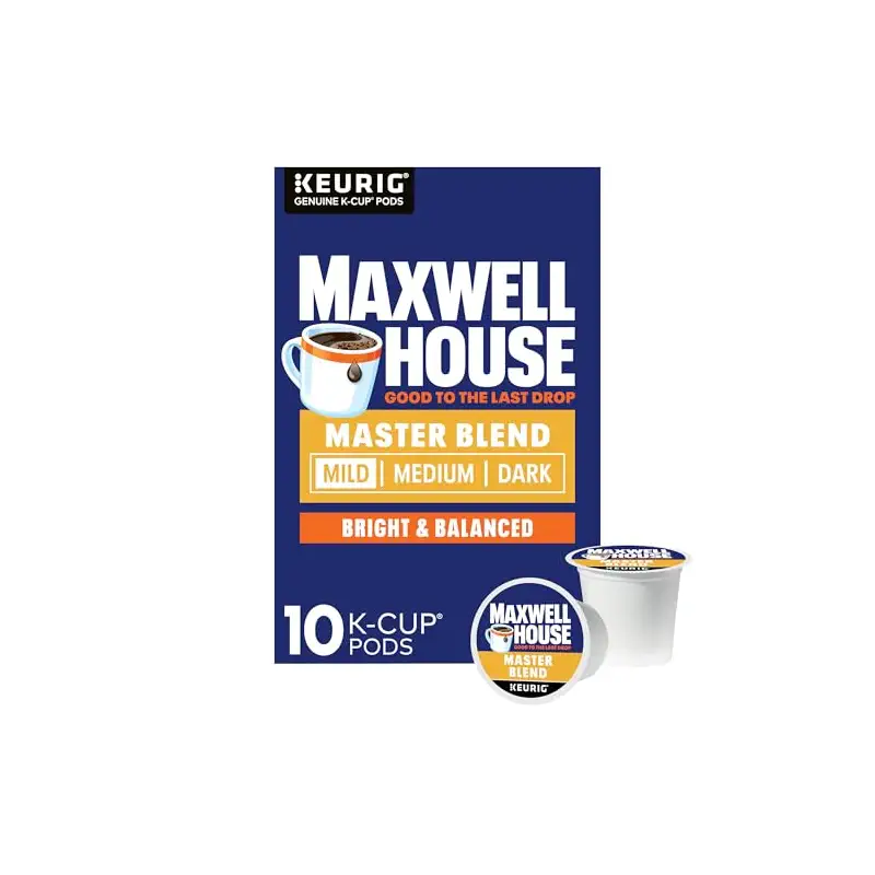 Maxwell House K-Cup Coffee Pods, 10 ct Box, Master Blend Mild Roast | Bright & Balanced Mild Roast Coffee Pods, Smooth & Delicious, Rich Aroma, Compatible with All Keurig Brewers, Kosher
