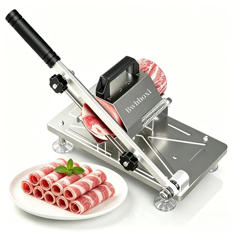 Manual Frozen Meat Slicer Bwhhoxi Upgraded Stainless Steel Compact for Home | Frozen Meat Slicer Cuts Beef, Mutton & Bacon With Adjustable 0.3-8mm Thickness for Home Hot Pot & BBQ. Easy to Clean.