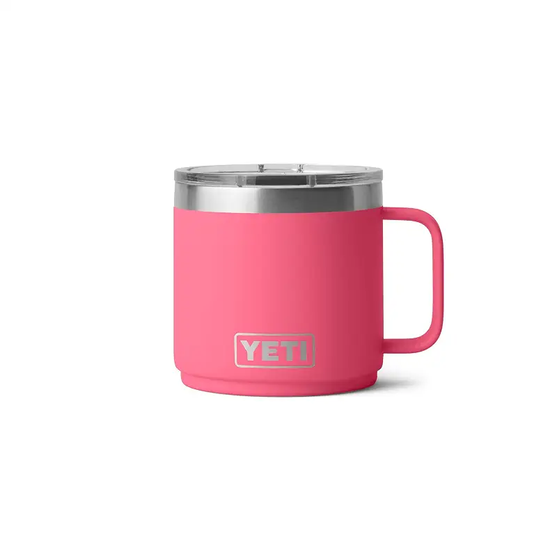 YETI Rambler 14 oz Ceramic Lined Stackable Mug, Tropical Pink | Double-Wall Vacuum Insulated, Stainless Steel with MagSlider Lid